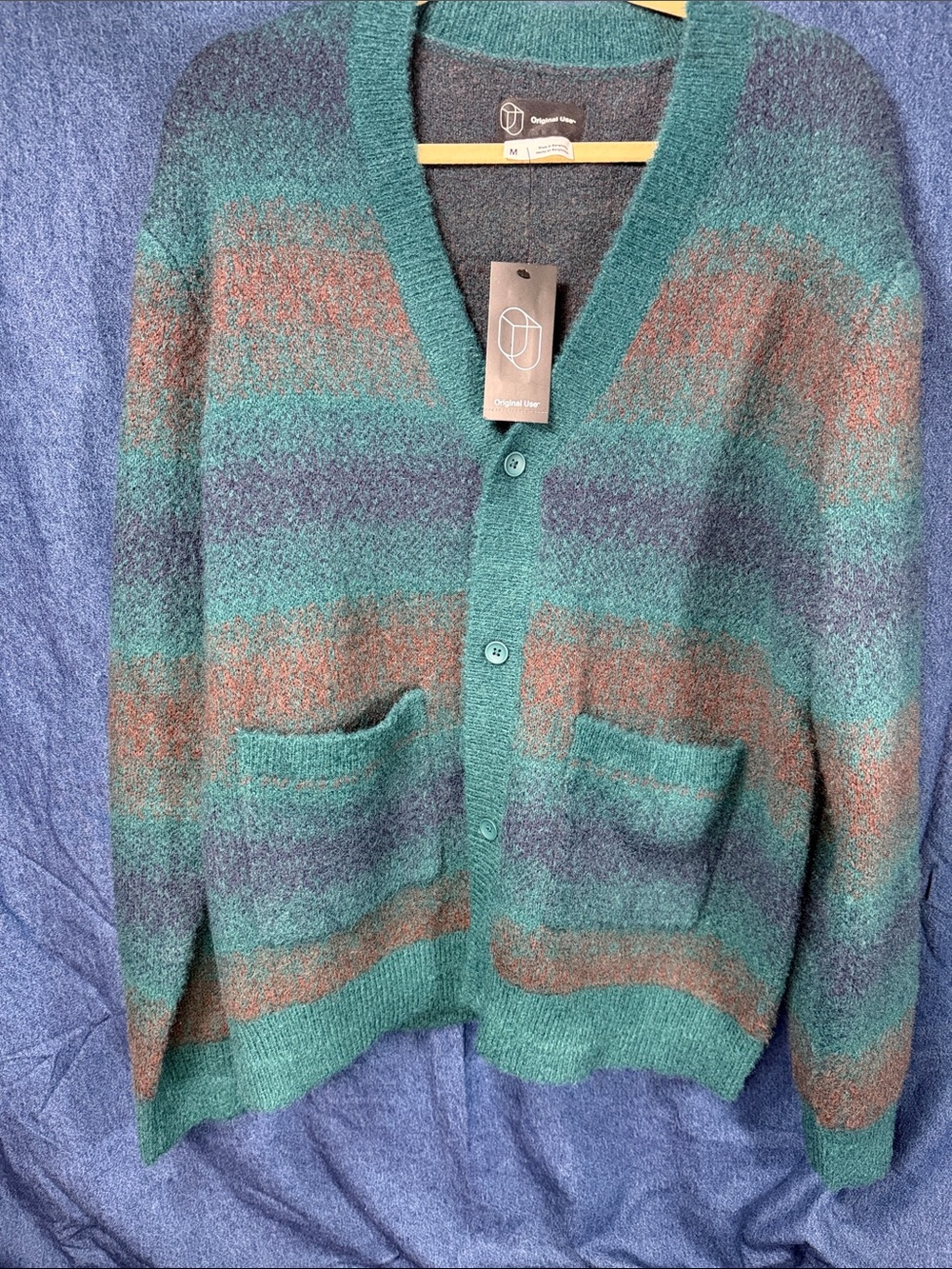 Original Use Teal, Rust & Charcoal Striped Cardigan